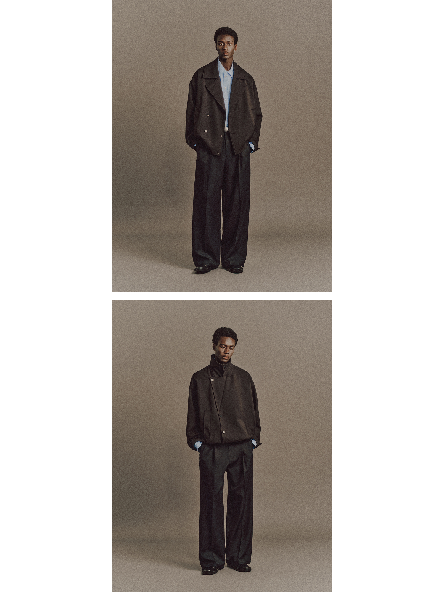 Muhamed wears Haley Shirt In Light Blue, Joret Jacket In Black, Luka Pant In Black, Shell Belt In Matt Silver